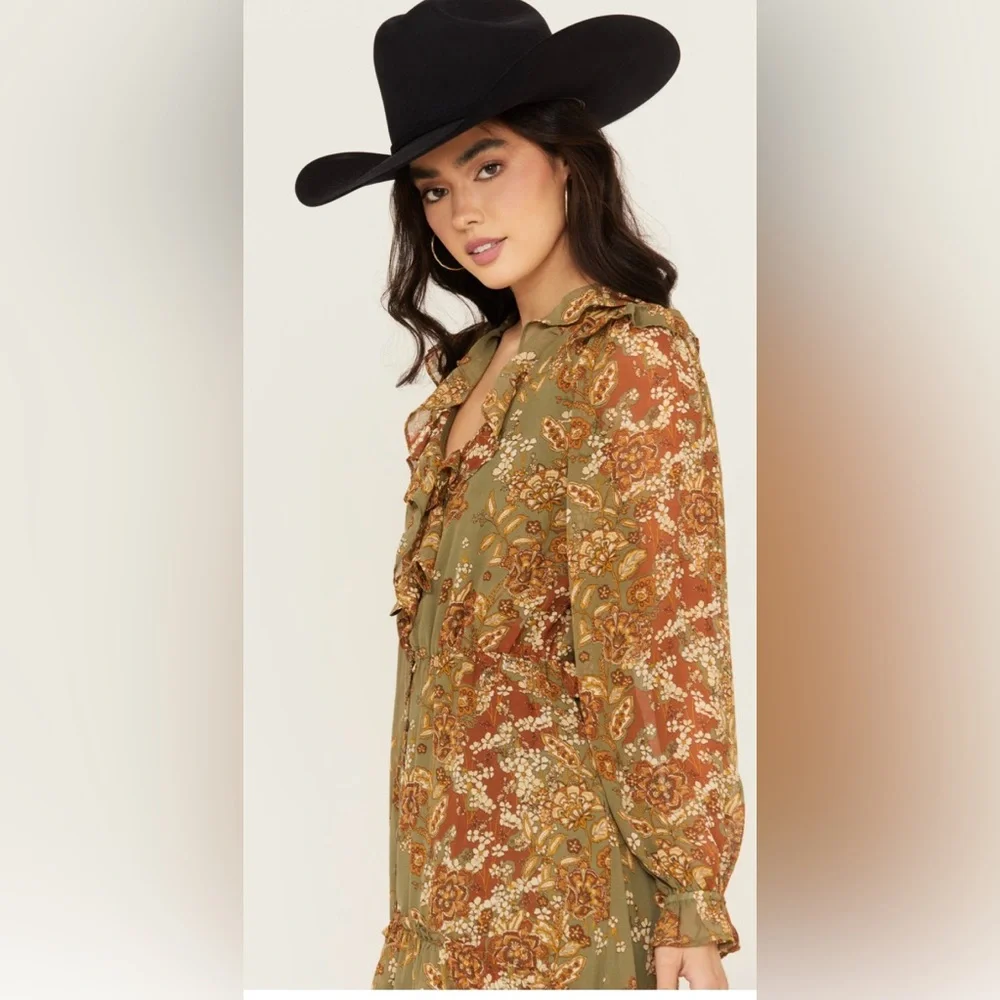 NWOT Miss Me Floral Long Sleeve Tier Dress size Small Boot Barn Exclusive - Picture 2 of 6